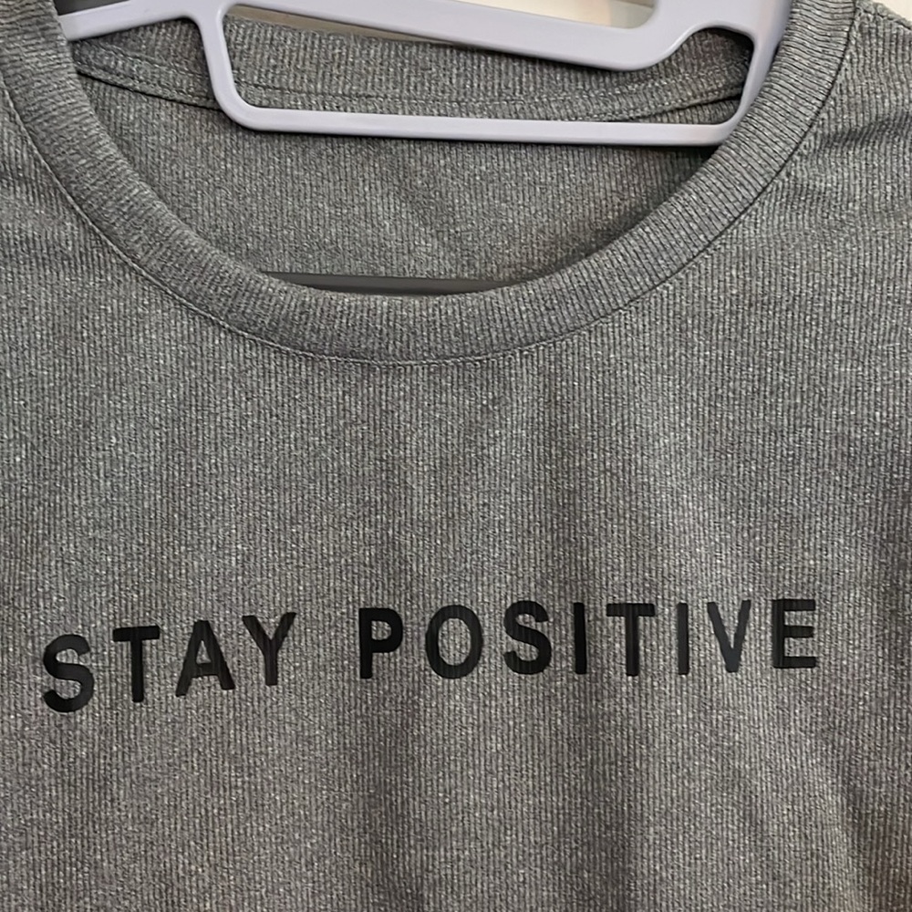 Stay Positive Gray Ribbed Women's Top - Picture 10 of 15
